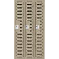 Clean Line Lockers, Bank of 3, 36" x 15" x 72", Steel, Beige, Rivet (Assembled), Perforated Action Paper