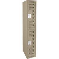 Clean Line Lockers, 2 -tier, 12" x 15" x 72", Steel, Beige, Rivet (Assembled), Perforated Action Paper