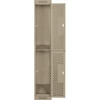 Clean Line Lockers, 2 -tier, 12" x 15" x 72", Steel, Beige, Rivet (Assembled), Perforated Action Paper