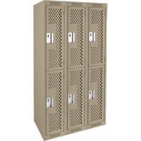 Clean Line Lockers, 2 -tier, Bank of 3, 36" x 15" x 72", Steel, Beige, Rivet (Assembled), Perforated Action Paper