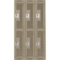 Clean Line Lockers, 2 -tier, Bank of 3, 36" x 15" x 72", Steel, Beige, Rivet (Assembled), Perforated Action Paper