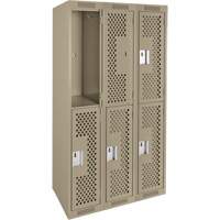 Clean Line Lockers, 2 -tier, Bank of 3, 36" x 15" x 72", Steel, Beige, Rivet (Assembled), Perforated Action Paper