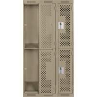 Clean Line Lockers, 2 -tier, Bank of 3, 36" x 15" x 72", Steel, Beige, Rivet (Assembled), Perforated Action Paper