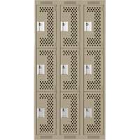Casiers Clean Line, 3 niveaux, Bloc de 3, 36" x 12" x 72", Acier, Beige, Rivet (assembl&eacute;), Perfor&eacute; Action Paper