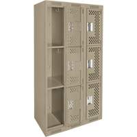 Casiers Clean Line, 3 niveaux, Bloc de 3, 36" x 12" x 72", Acier, Beige, Rivet (assembl&eacute;), Perfor&eacute; Action Paper