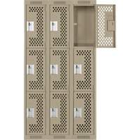 Casiers Clean Line, 3 niveaux, Bloc de 3, 36" x 12" x 72", Acier, Beige, Rivet (assembl&eacute;), Perfor&eacute; Action Paper