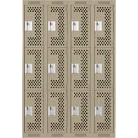 Clean Line Lockers, 3 -tier, Bank of 4, 48" x 12" x 72", Steel, Beige, Rivet (Assembled), Perforated Action Paper
