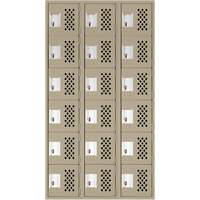 Assembled Lockerettes Clean Line Perforated Economy Lockers, 6 -tier, Bank of 3, 18" x 72" x 12", Steel Action Paper