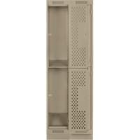Clean Line Lockers, 2 -tier, Bank of 2, 24" x 15" x 76", Steel, Beige, Rivet (Assembled), Perforated Action Paper
