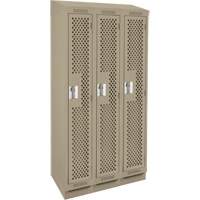 Clean Line Lockers, Bank of 3, 36" x 18" x 82", Steel, Beige, Rivet (Assembled), Perforated Action Paper