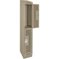 Clean Line Lockers, 2 -tier, 12" x 15" x 82", Steel, Beige, Rivet (Assembled), Perforated Action Paper