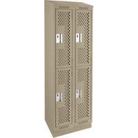 Clean Line Lockers, 2 -tier, Bank of 2, 24" x 15" x 82", Steel, Beige, Rivet (Assembled), Perforated Action Paper