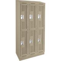 Clean Line Lockers, 2 -tier, Bank of 3, 36" x 15" x 82", Steel, Beige, Rivet (Assembled), Perforated Action Paper