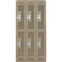 Clean Line Lockers, 2 -tier, Bank of 3, 36" x 15" x 82", Steel, Beige, Rivet (Assembled), Perforated Action Paper