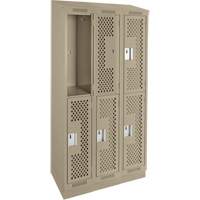 Clean Line Lockers, 2 -tier, Bank of 3, 36" x 15" x 82", Steel, Beige, Rivet (Assembled), Perforated Action Paper