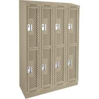 Clean Line Lockers, 2 -tier, Bank of 4, 48" x 15" x 82", Steel, Beige, Rivet (Assembled), Perforated Action Paper
