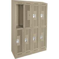 Clean Line Lockers, 2 -tier, Bank of 4, 48" x 15" x 82", Steel, Beige, Rivet (Assembled), Perforated Action Paper
