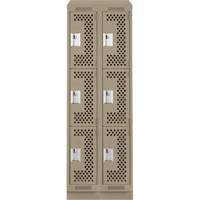 Clean Line Lockers, 3 -tier, Bank of 2, 24" x 18" x 82", Steel, Beige, Rivet (Assembled), Perforated Action Paper