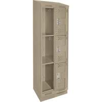 Clean Line Lockers, 3 -tier, Bank of 2, 24" x 18" x 82", Steel, Beige, Rivet (Assembled), Perforated Action Paper