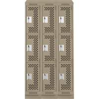 Clean Line Lockers, 3 -tier, Bank of 3, 36" x 18" x 82", Steel, Beige, Rivet (Assembled), Perforated Action Paper