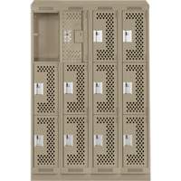 Casiers Clean Line, 3 niveaux, Bloc de 4, 48" x 18" x 82", Acier, Beige, Rivet (assembl&eacute;), Perfor&eacute; Action Paper