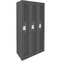 Clean Line Lockers, Bank of 3, 36" x 15" x 72", Steel, Charcoal, Rivet (Assembled), Perforated Action Paper