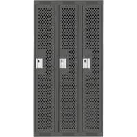 Clean Line Lockers, Bank of 3, 36" x 15" x 72", Steel, Charcoal, Rivet (Assembled), Perforated Action Paper