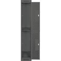 Clean Line Lockers, 2 -tier, 12" x 15" x 72", Steel, Charcoal, Rivet (Assembled), Perforated Action Paper