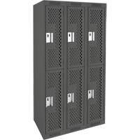 Clean Line Lockers, 2 -tier, Bank of 3, 36" x 15" x 72", Steel, Charcoal, Rivet (Assembled), Perforated Action Paper