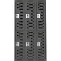 Clean Line Lockers, 2 -tier, Bank of 3, 36" x 15" x 72", Steel, Charcoal, Rivet (Assembled), Perforated Action Paper