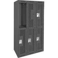 Clean Line Lockers, 2 -tier, Bank of 3, 36" x 15" x 72", Steel, Charcoal, Rivet (Assembled), Perforated Action Paper