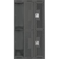 Clean Line Lockers, 2 -tier, Bank of 3, 36" x 15" x 72", Steel, Charcoal, Rivet (Assembled), Perforated Action Paper