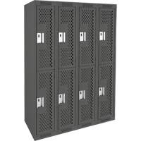 Clean Line Lockers, 2 -tier, Bank of 4, 48" x 15" x 72", Steel, Charcoal, Rivet (Assembled), Perforated Action Paper