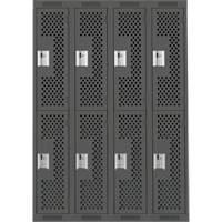 Clean Line Lockers, 2 -tier, Bank of 4, 48" x 15" x 72", Steel, Charcoal, Rivet (Assembled), Perforated Action Paper