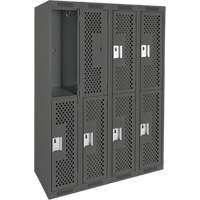 Clean Line Lockers, 2 -tier, Bank of 4, 48" x 15" x 72", Steel, Charcoal, Rivet (Assembled), Perforated Action Paper