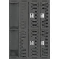 Clean Line Lockers, 2 -tier, Bank of 4, 48" x 15" x 72", Steel, Charcoal, Rivet (Assembled), Perforated Action Paper