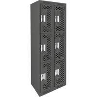 Clean Line Lockers, 3 -tier, Bank of 2, 24" x 12" x 72", Steel, Charcoal, Rivet (Assembled), Perforated Action Paper