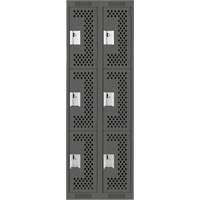 Clean Line Lockers, 3 -tier, Bank of 2, 24" x 12" x 72", Steel, Charcoal, Rivet (Assembled), Perforated Action Paper