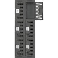 Clean Line Lockers, 3 -tier, Bank of 2, 24" x 12" x 72", Steel, Charcoal, Rivet (Assembled), Perforated Action Paper