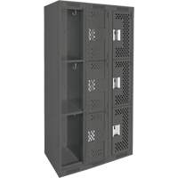 Casiers Clean Line, 3 niveaux, Bloc de 3, 36" x 12" x 72", Acier, Charbon, Rivet (assembl&eacute;), Perfor&eacute; Action Paper