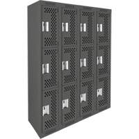 Clean Line Lockers, 3 -tier, Bank of 4, 48" x 12" x 72", Steel, Charcoal, Rivet (Assembled), Perforated Action Paper