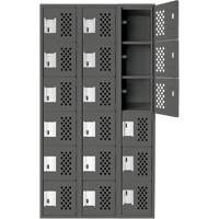 Assembled Lockerettes Clean Line Perforated Economy Lockers, 6 -tier, Bank of 3, 18" x 72" x 12", Steel Action Paper