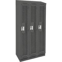 Clean Line Lockers, Bank of 3, 36" x 18" x 82", Steel, Charcoal, Rivet (Assembled), Perforated Action Paper