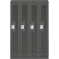 Clean Line Lockers, Bank of 4, 48" x 18" x 82", Steel, Charcoal, Rivet (Assembled), Perforated Action Paper
