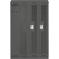 Clean Line Lockers, Bank of 4, 48" x 18" x 82", Steel, Charcoal, Rivet (Assembled), Perforated Action Paper