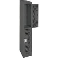 Clean Line Lockers, 2 -tier, 12" x 15" x 82", Steel, Charcoal, Rivet (Assembled), Perforated Action Paper
