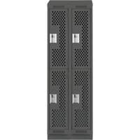 Clean Line Lockers, 2 -tier, Bank of 2, 24" x 15" x 82", Steel, Charcoal, Rivet (Assembled), Perforated Action Paper