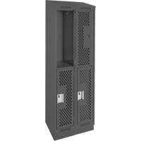 Clean Line Lockers, 2 -tier, Bank of 2, 24" x 15" x 82", Steel, Charcoal, Rivet (Assembled), Perforated Action Paper
