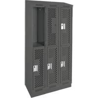 Clean Line Lockers, 2 -tier, Bank of 3, 36" x 15" x 82", Steel, Charcoal, Rivet (Assembled), Perforated Action Paper