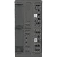 Clean Line Lockers, 2 -tier, Bank of 3, 36" x 15" x 82", Steel, Charcoal, Rivet (Assembled), Perforated Action Paper